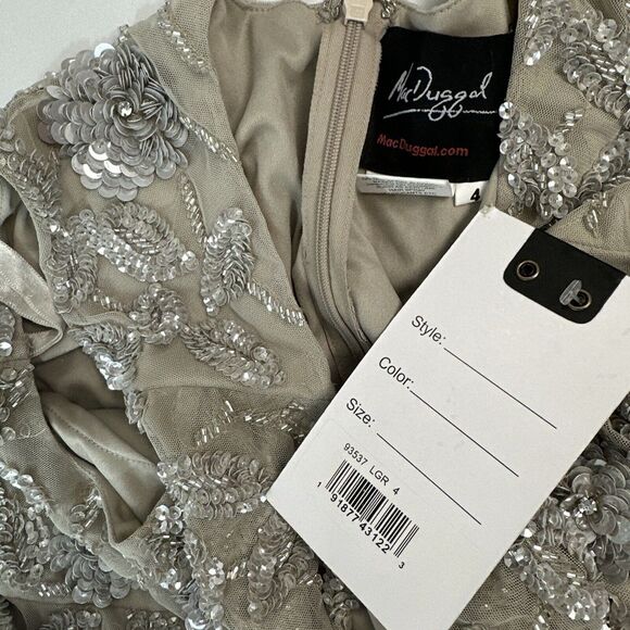 NWT $598 Mac Duggal [ 4 ] 93537 Cowl Neckline Floral Embellished Gown Grey #J304 - Picture 5 of 14